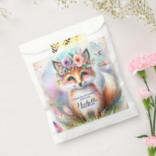Cute Boho Watercolor Woodland Fox Birthday Party Favor Bag