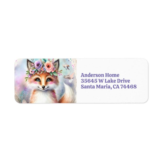 Cute Boho Watercolor Woodland Fox Birthday Party Label (Front)