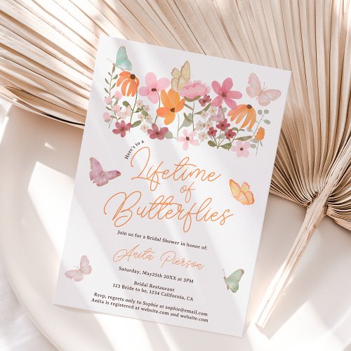 Cute boho wildflowers butterflies bridal shower invitation