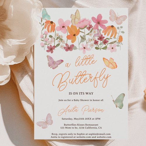 Cute boho wildflowers little butterfly baby shower invitation