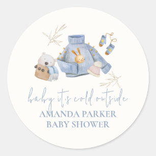 Cute Boho Winter Clothes Toys Girl Baby Shower  Classic Round Sticker