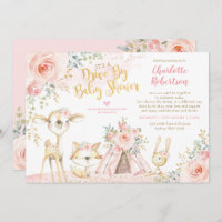 Cute Boho Woodland Drive By Girl Baby Shower Invitation