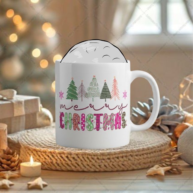 Cute Boho Xmas Tree Sublimation Design Giant Coffee Mug (Creator Uploaded)