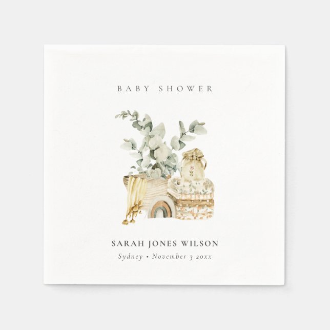 Cute Boho Yellow Nursery Foliage Baby Shower Favor Napkins (Front)