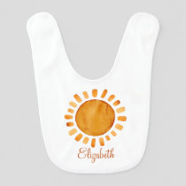 Cute Boho Yellow Sunshine and Stars Name  Baby Bib