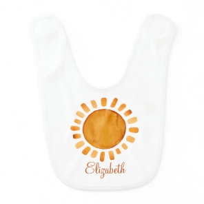 Cute Boho Yellow Sunshine and Stars Name Baby Bib