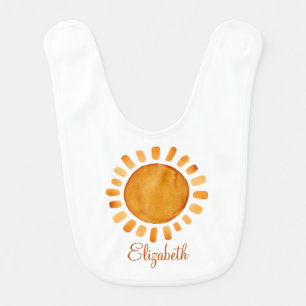 Cute Boho Yellow Sunshine and Stars Name Baby Bib
