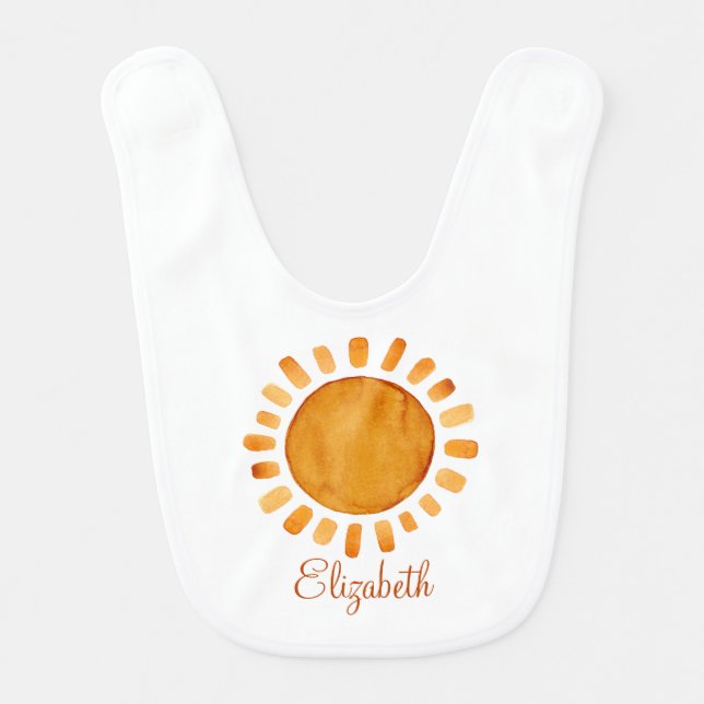 Cute Boho Yellow Sunshine and Stars Name  Baby Bib (Front)