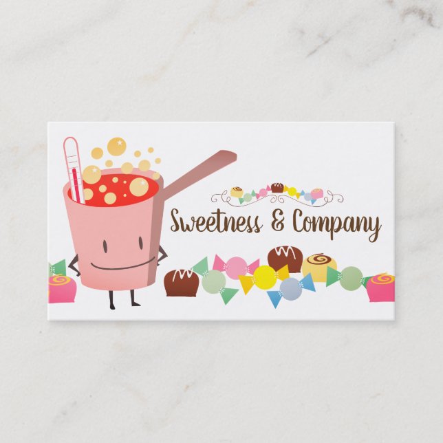 Cute boiling sugar candy confections business card (Front)
