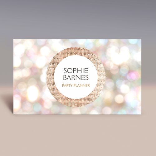 Cute Bokeh and Rose Gold Sequin Event Planner  Business Card