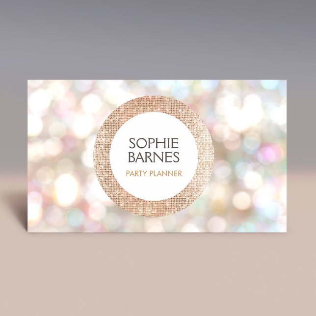 Cute Bokeh and Rose Gold Sequin Event Planner  Business Card (Creator Uploaded)