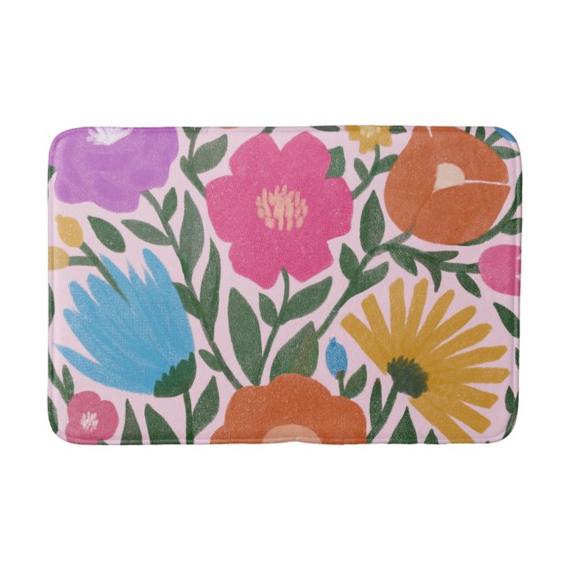 Cute Bold Colorful Flowers Girls  Bath Mat (Front)