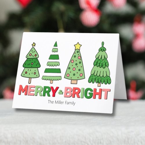 Cute Bold Colorful Merry Bright Christmas Tree Holiday Card