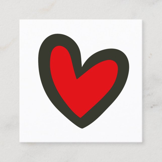 Cute Bold Red Heart Square Business Card (Front)