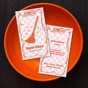 Cute Bold Retro Maid House Cleaning Services Broom Business Card