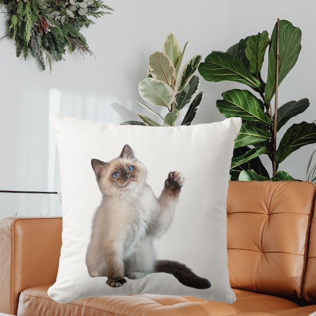 Cute Bold Siamese Cat Custom Decor Gift White  Throw Pillow (Creator Uploaded)