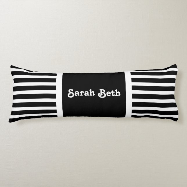 Cute Bold Stripes Black & White, Add your name Body Pillow (Front)