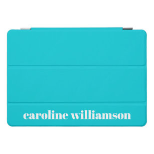 Cute Bold Turquoise Solid Color Personalized Name iPad Pro Cover