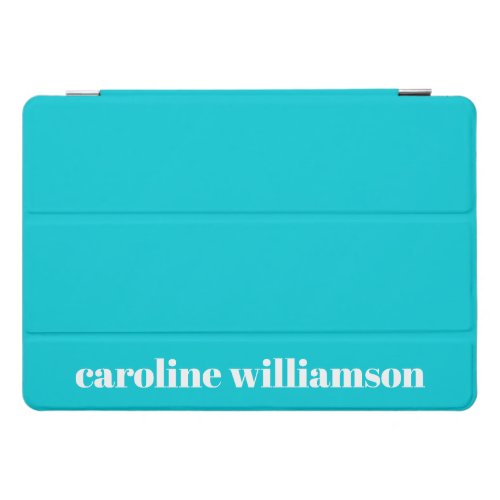 Cute Bold Turquoise Solid Color Personalized Name iPad Pro Cover