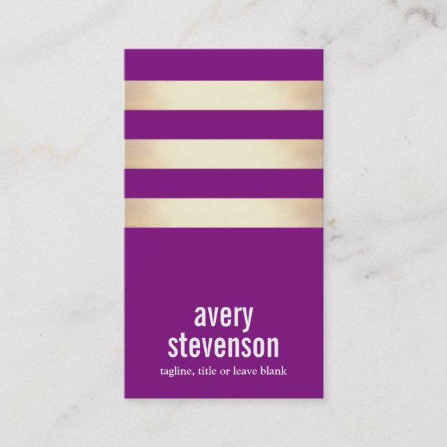 Cute Bold Typography Purple Gold Striped Business Card (Front)