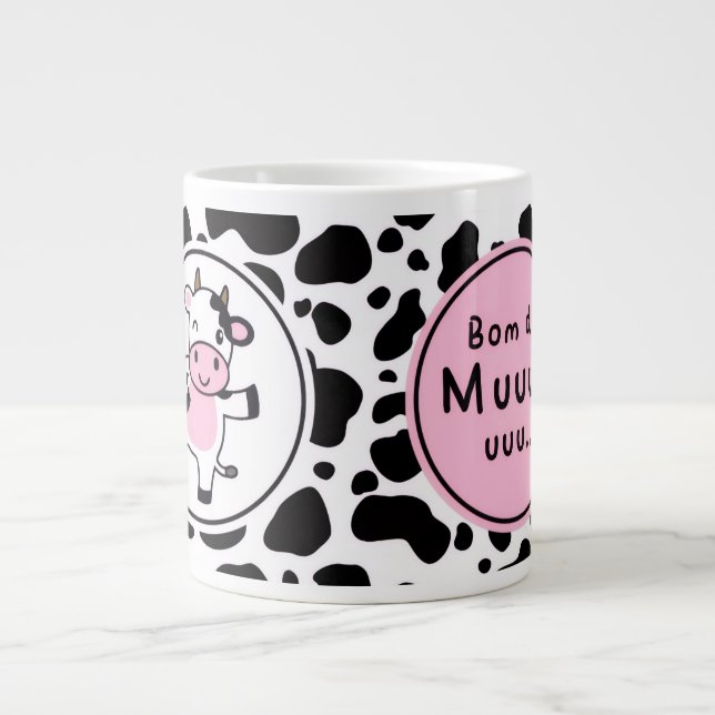 Cute “Bom Dia Muuuuu” Kawaii Cow Design Giant Coffee Mug (Front)