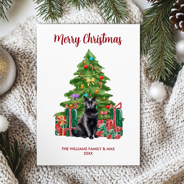 Cute Bombay Black Cat Family Christmas Holiday Card (Creator Uploaded)