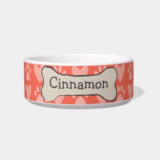Cute Bone Paw print Hearts pattern Dog Name Orange