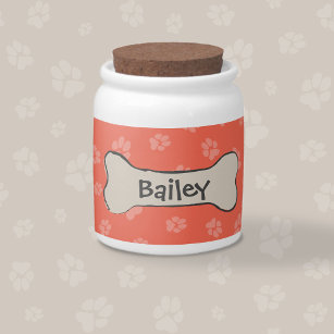 Cute Bone Paw prints pattern Custom Name Dog treat Candy Jar