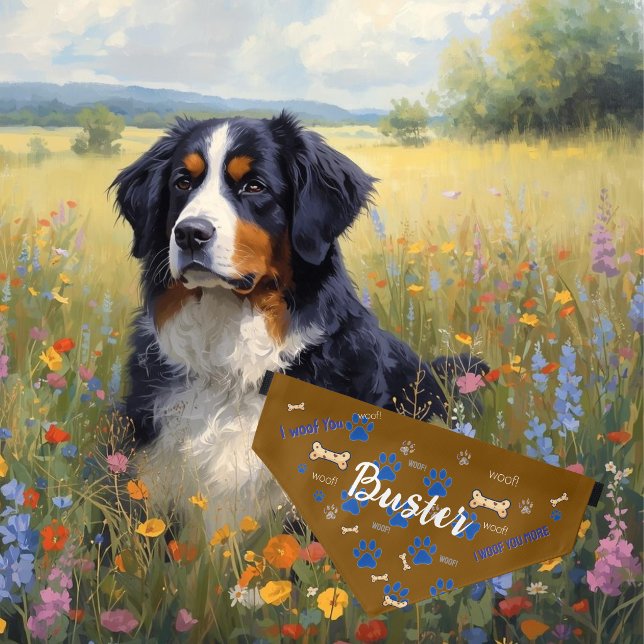 Cute Bones and Paws Brown Personalize Pet Bandana Collar (Personalize Bandana)