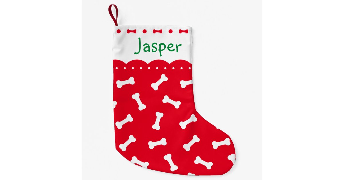Cute Bones Pattern Red Dog Small Christmas Stocking Zazzle Com