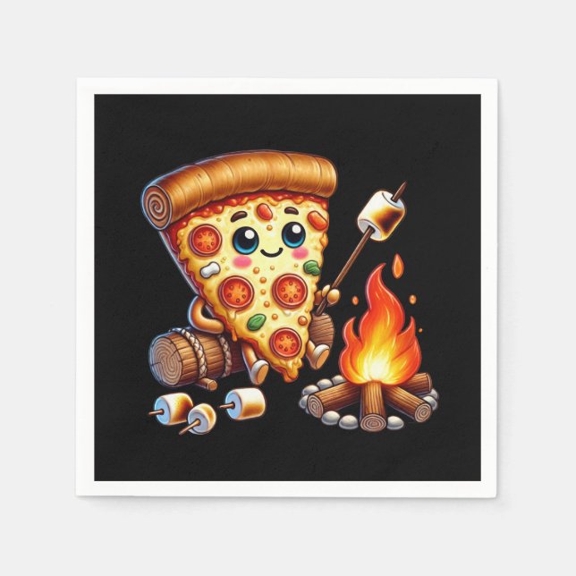 Cute bonfire pizza party napkins (Front)