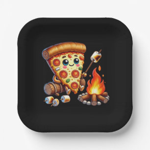 Cute bonfire pizza party paper plates