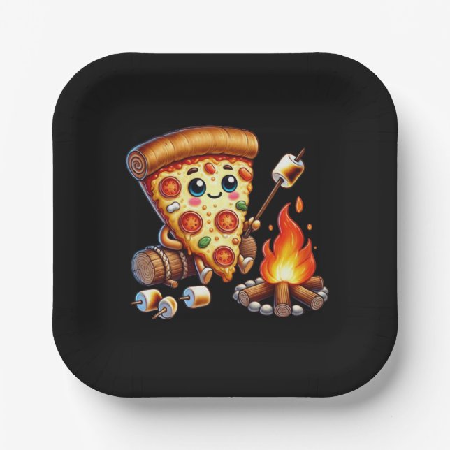 Cute bonfire pizza party paper plates (Front)