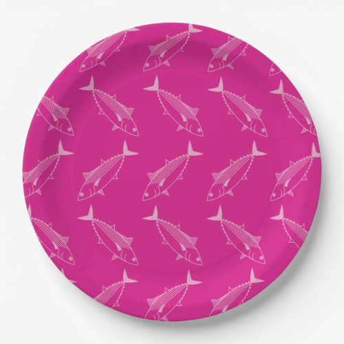 Cute Bonito Fish in Pastel Pink on Hot Pink Paper Plates