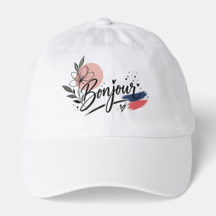 Cute Bonjour Floral Typography Baseball Hat