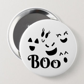 Cute BOO Black and White Halloween Ghost Button