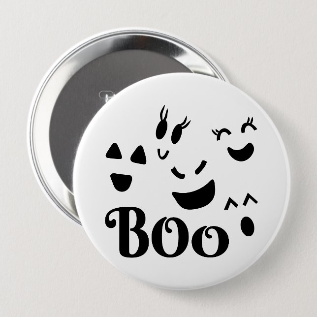 Cute BOO Black and White Halloween Ghost Button (Front & Back)
