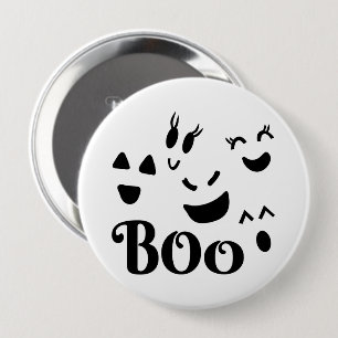 Cute BOO Black and White Halloween Ghost Button