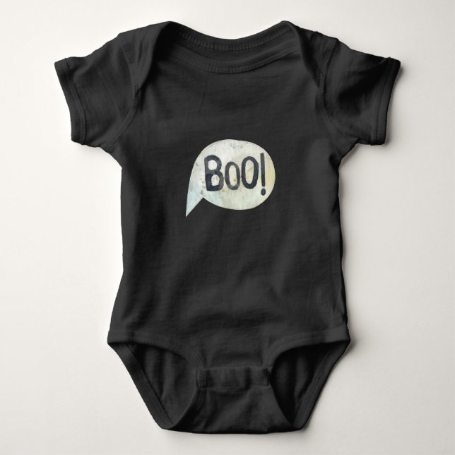 Cute Boo Black Halloween Costume Baby Bodysuit (Front)