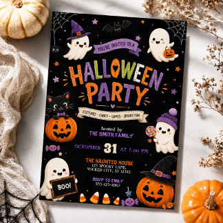 Cute Boo Costumes Kids Halloween Party Invitation