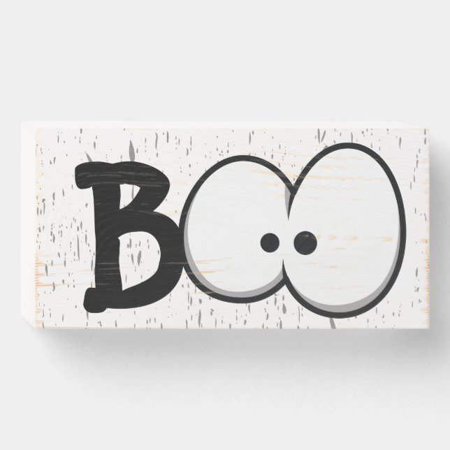 Cute Boo Crazy Eyes Halloween Party Wooden Box Sign (Front Horizontal)