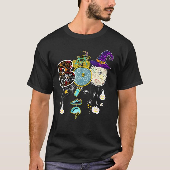 Cute Boo Ghost Bicycle Halloween Bike Lovers Biker T-Shirt (Front)