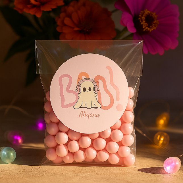 Cute Boo Ghost Colorful Halloween Classic Round Sticker (Creator Uploaded)
