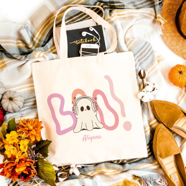 Cute Boo Ghost Colorful Halloween Tote Bag (Creator Uploaded)