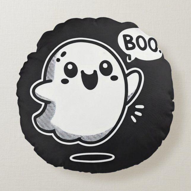👻✨ Cute Boo Ghost Cozy Spooky Vibes 🧡 Round Pillow (Front)
