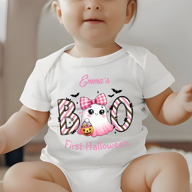 Cute Boo Ghost Girl First Halloween Personalized  Baby Bodysuit (Creator Uploaded)