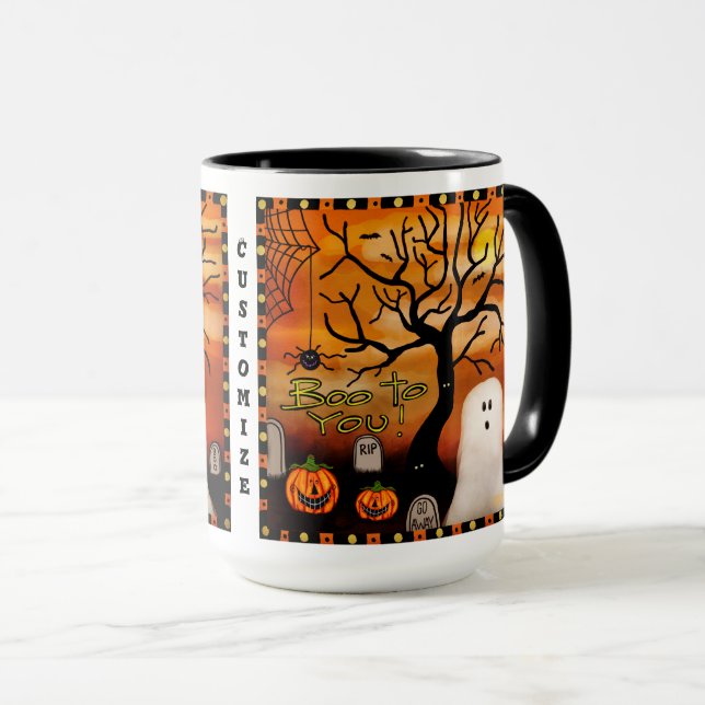 Cute Boo Ghost Graveyard Spider Customizable Mug (Front Right)