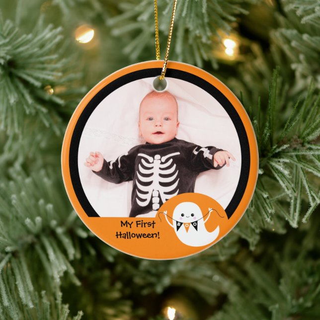 Cute Boo Ghost Halloween Photo Ornament (Tree)