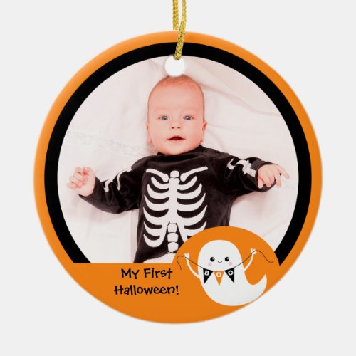 Cute Boo Ghost Halloween Photo Ornament