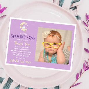 Cute Boo Ghost Moon Girl 1st Birthday Halloween Thank You Card